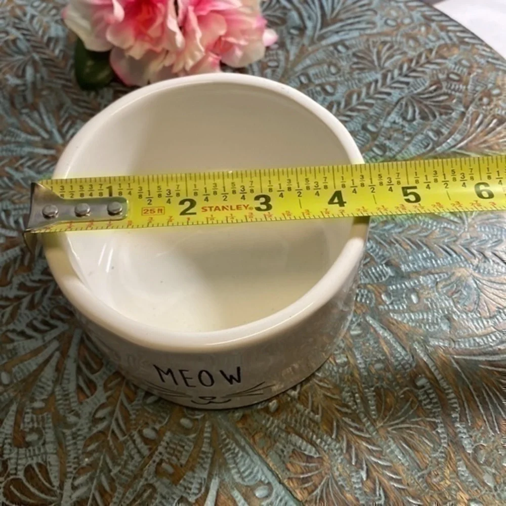 2-Mudpie Ceramic Cat Bowl MEOW Feeding Dish Off White Kitty Face
